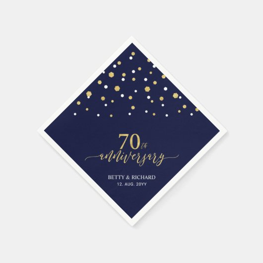 Serviette En Papier Gold moderne & Navy Blue 70th Anniversary Party (Coin)