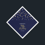Serviette En Papier Gold moderne & Navy Blue 70th Birthday Party<br><div class="desc">Cette serviette en papier personnalisée ajoutera des détails élégants à votre journée spéciale. Ce design présente des confettis hexagones dorés et bleu marine modernes avec du texte personnalisé. Parfait pour une soirée dorée moderne à thème 70ème anniversaire. Des invitations et des fournitures de fête correspondants sont disponibles dans ma boutique...</div>