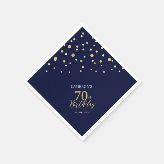 Serviette En Papier Gold moderne & Navy Blue 70th Birthday Party (Coin)