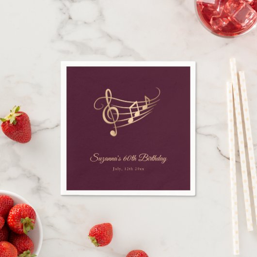 Serviette En Papier Gold Music Notes Élégant Script Anniversaire (En situation)