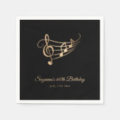 Serviette En Papier Gold Music Notes Élégant Script Anniversaire (Devant)