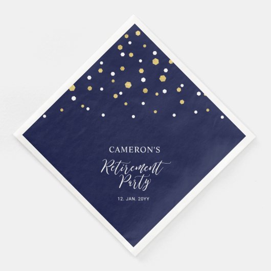 Serviette En Papier Gold & Navy Blue Chic Confetti Retraite Party (Coin)