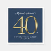 Serviette En Papier Gold Navy Blue Custom 40e fête d'anniversaire (Devant)
