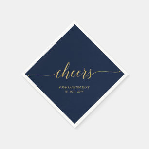 Serviette En Papier Gold & Navy Blue Élégant Lettrage « À votre santé 