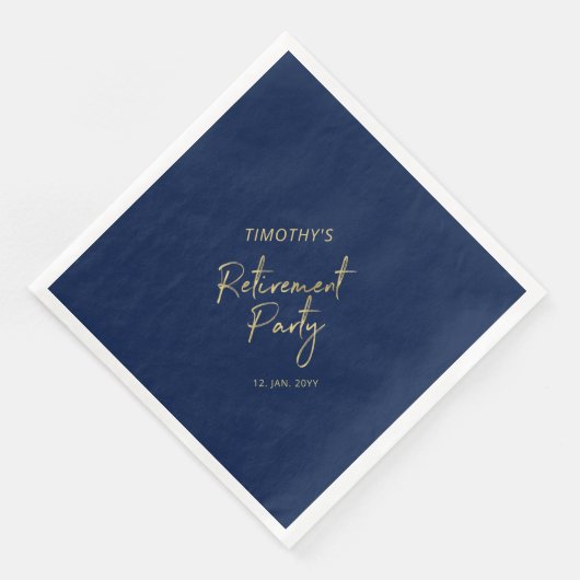 Serviette En Papier Gold & Navy Blue Modern Retirement Party (Coin)