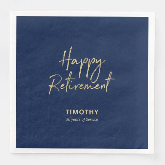 Serviette En Papier Gold & Navy Blue Modern Retirement Party (Devant)