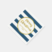 Serviette En Papier Gold Navy Blue Stripes Joyeux Noël Napkin (Coin)