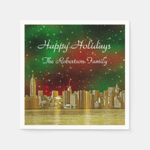 Serviette En Papier Gold NYC Skyline #1 Christmas Red Green Starry