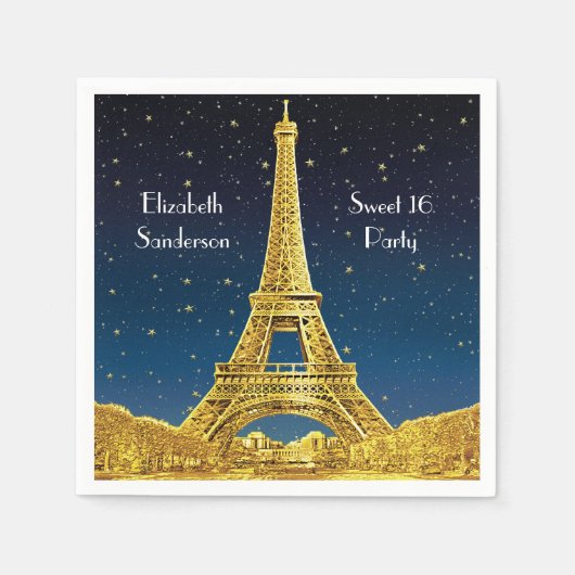 Serviette En Papier Gold Paris Skyline #2 Blue Starry Sweet 16 SQ (Devant)