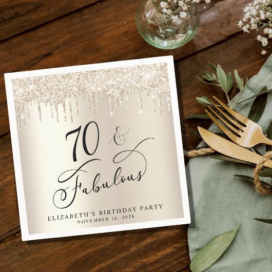 Serviette En Papier Gold Parties scintillant 70e fête d'anniversaire