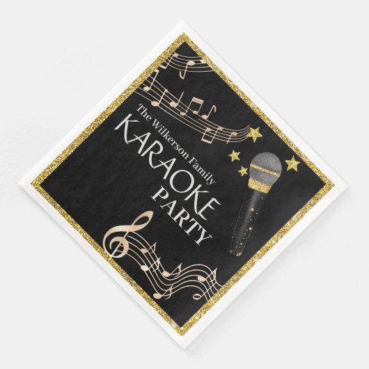 Serviette En Papier Gold Parties scintillant Black Microphone Musique  (Coin)