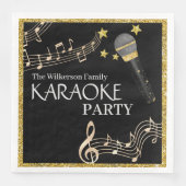Serviette En Papier Gold Parties scintillant Black Microphone Musique  (Devant)