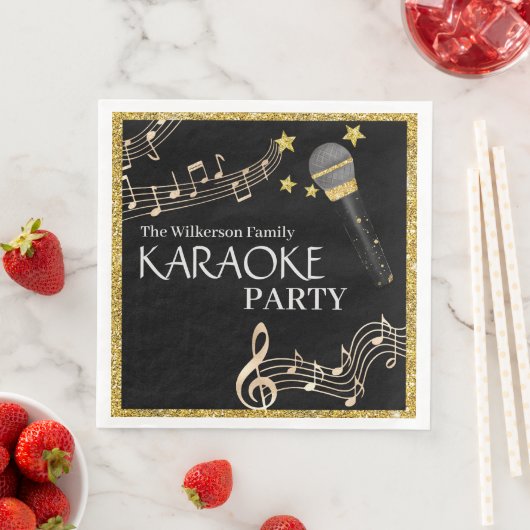 Serviette En Papier Gold Parties scintillant Black Microphone Musique  (En situation)
