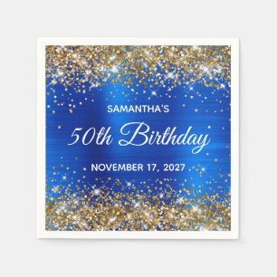 Serviette En Papier Gold Parties scintillant Blue Foil 50e anniversair