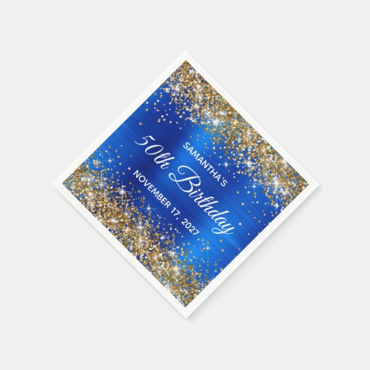 Serviette En Papier Gold Parties scintillant Blue Foil 50e anniversair (Coin)