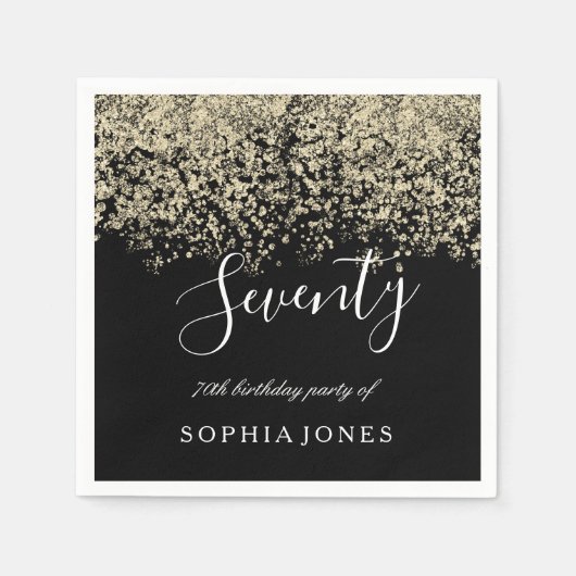 Serviette En Papier Gold Parties scintillant Confetti Black 70e annive (Devant)