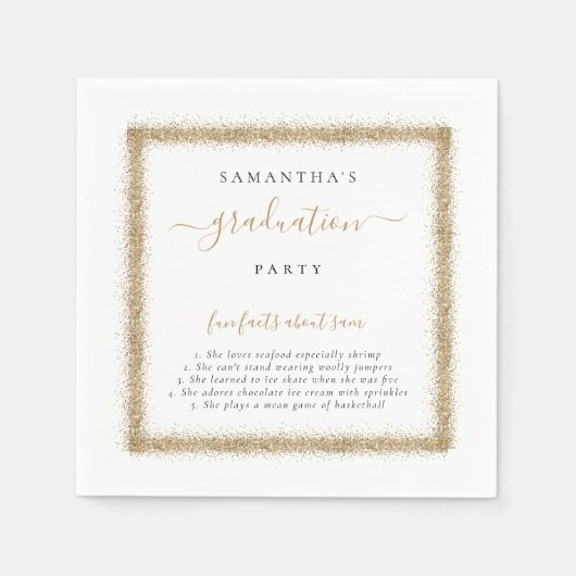 Serviette En Papier Gold Parties scintillant Fun Facts Nom Graduation (Devant)