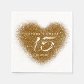 Serviette En Papier Gold Parties scintillant Heart 15 Quinceincera Par (Devant)