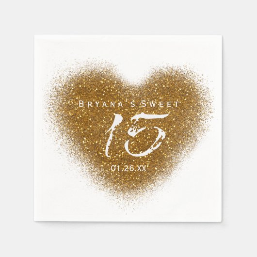 Serviette En Papier Gold Parties scintillant Heart 15 Quinceincera Par (Devant)