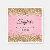 Serviette En Papier Gold Parties scintillant rose Ombre 40e anniversai (Devant)
