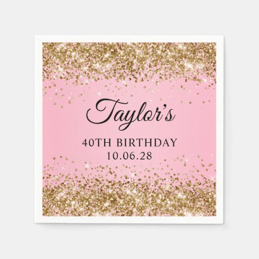 Serviette En Papier Gold Parties scintillant rose Ombre 40e anniversai (Devant)