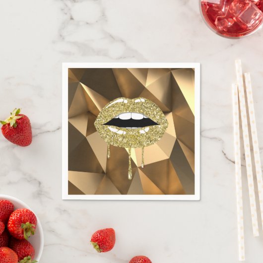 Serviette En Papier Gold Party Luxury Glam Parties scintillant Lèvres  (En situation)