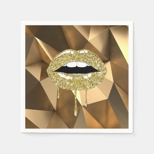 Serviette En Papier Gold Party Luxury Glam Parties scintillant Lèvres  (Devant)
