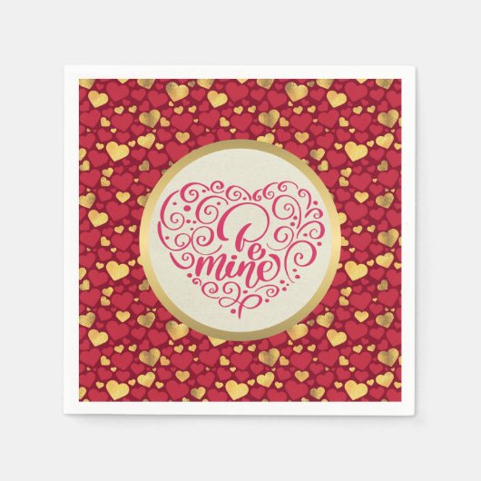 Serviette En Papier Gold personnalisé, Coeurs rouges Cadeau Saint-Vale (Devant)
