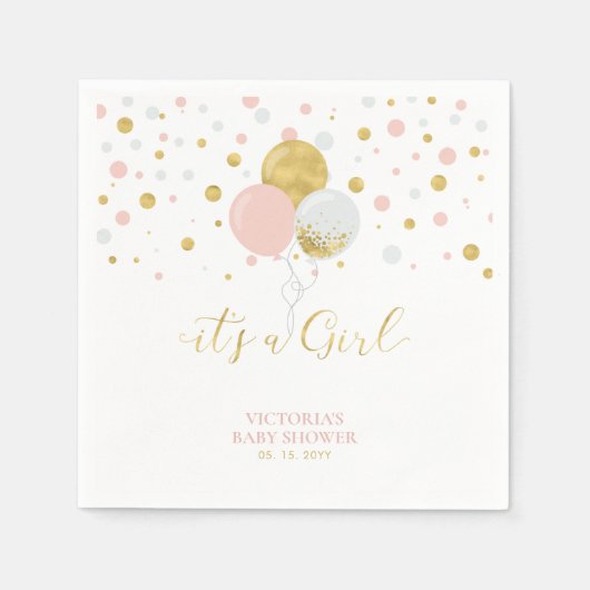 Serviette En Papier Gold & Pink C'est une serviette Baby shower fille (Devant)