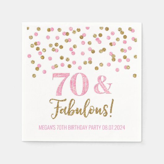 Serviette En Papier Gold Pink Confetti 70 & Fabuleux (Devant)