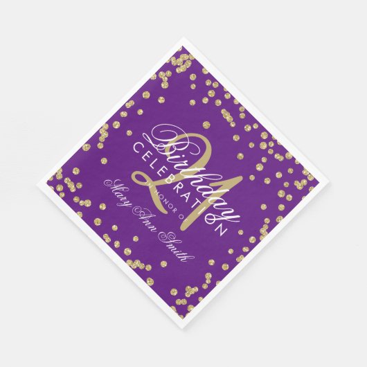 Serviette En Papier Gold Purple 21e anniversaire Faux Parties scintill (Coin)