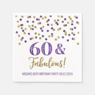 Serviette En Papier Gold Purple Confetti 60 & Fabuleux
