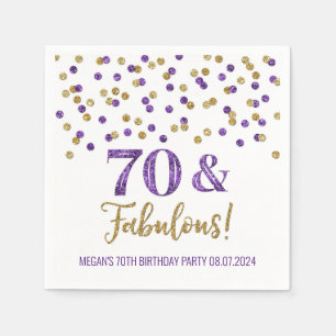 Serviette En Papier Gold Purple Confetti 70 & Fabuleux