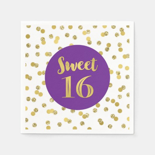 Serviette En Papier Gold Purple Confetti Sweet 16 Anniversaire (Devant)