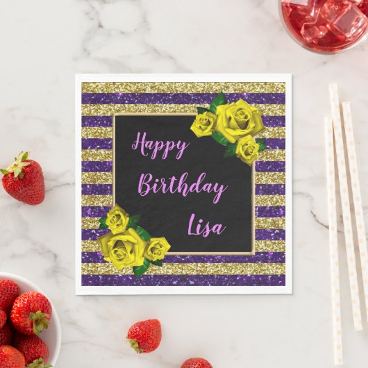 Serviette En Papier Gold Purple Parties scintillant rayures Roses Jaun (En situation)