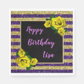 Serviette En Papier Gold Purple Parties scintillant rayures Roses Jaun (Devant)
