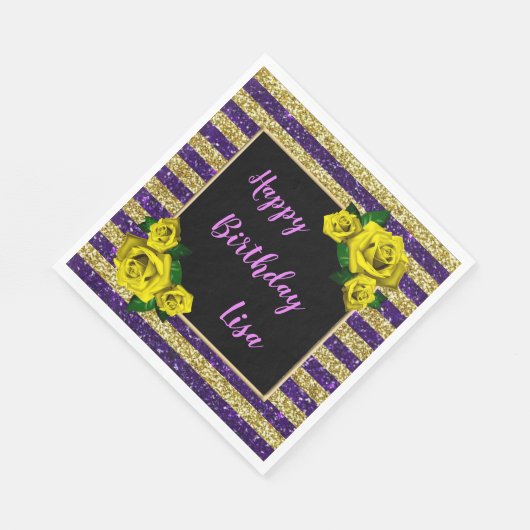 Serviette En Papier Gold Purple Parties scintillant rayures Roses Jaun (Coin)