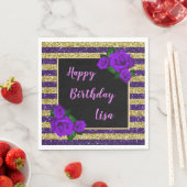 Serviette En Papier Gold Purple Parties scintillant rayures violet Ros (En situation)