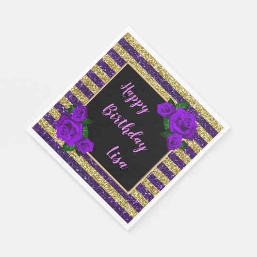 Serviette En Papier Gold Purple Parties scintillant rayures violet Ros (Coin)