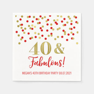 Serviette En Papier Gold Red Confetti 40 & Fabulous Birthday