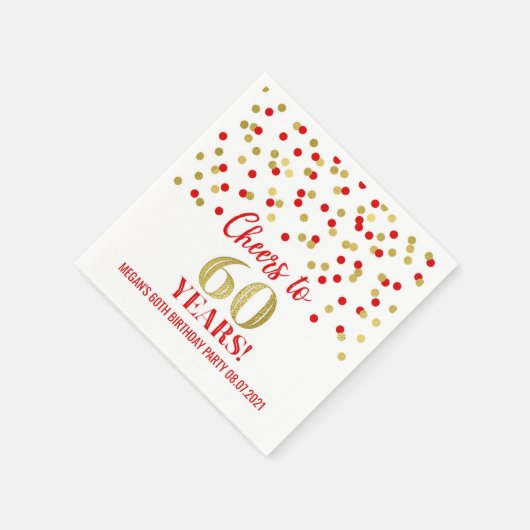 Serviette En Papier Gold Red Confetti encourage à 60 ans anniversaire (Coin)