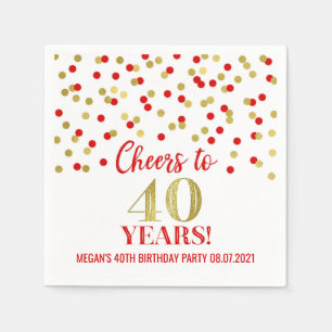 Serviette En Papier Gold Red Confetti salue l'anniversaire de 40 ans