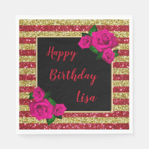 Serviette En Papier Gold Red Parties scintillant rayures rose Roses An