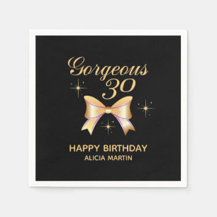 Serviette En Papier Gold Ribbon Girl Gorgeous 30 Black Joyeux Annivers
