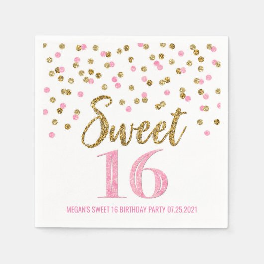 Serviette En Papier Gold Rose Confetti Sweet 16 Anniversaire (Devant)