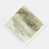 Serviette En Papier Gold & Sage Aquarelle Vague Calligraphie Mariage P (Coin)