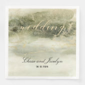 Serviette En Papier Gold & Sage Aquarelle Vague Calligraphie Mariage P (Devant)