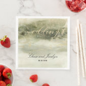 Serviette En Papier Gold & Sage Aquarelle Vague Calligraphie Mariage P (En situation)