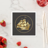 Serviette En Papier Gold Sailboat Nautical (En situation)
