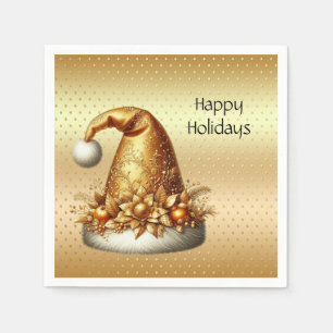 Serviette En Papier Gold Santa Hat Holiday Napkin